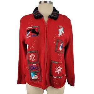 Designer Originals Studio Joy Red Christmas Zip-Up Cute Ugly Sweater | Sz 22/XL